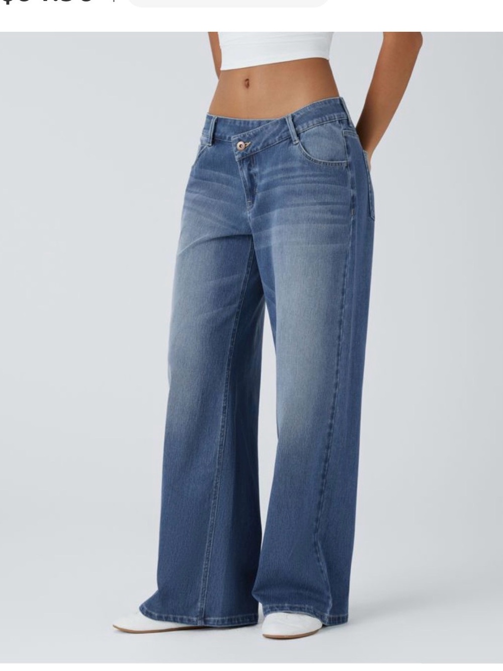 Halara Flex™ Asymmetric Low Rise Zipper Pockets Baggy Wide Leg Jean